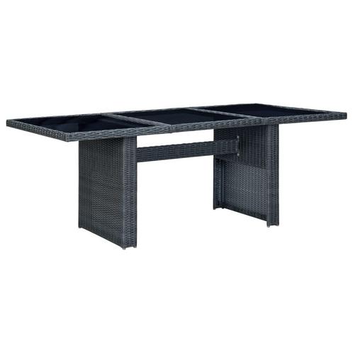 Tuintafel poly rottan en gehard glas donkergrijs, Tuin en Terras, Tuintafels, Zo goed als nieuw, Rechthoekig, Kunststof, Ophalen