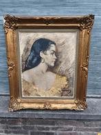 Huile sur panneau femme signe Victor quienen, Ophalen of Verzenden