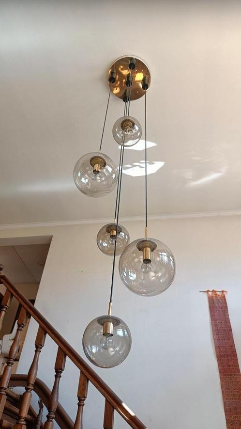 Vintage hal luster met 5 bollen, Huis en Inrichting, Lampen | Hanglampen, Gebruikt, Ophalen