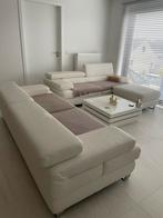 Witte kunstleer zetels (3-zit, 2-zit en poef), Ophalen, Gebruikt, Modern