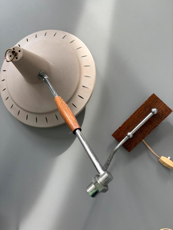 Jaren ‘50 Van Doorn “Panama” wandlamp, Huis en Inrichting, Lampen | Wandlampen, Gebruikt, Hout, Metaal, Verzenden