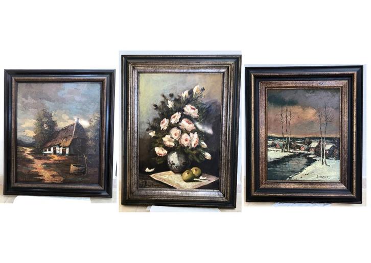 Ensemble de 3 magnifiques peintures à l'huile avec cadre, Antiquités & Art, Art | Peinture | Classique, Enlèvement ou Envoi