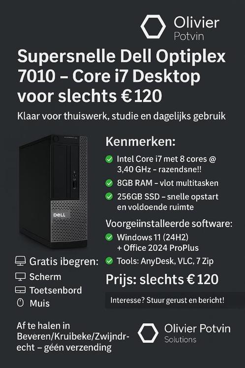 Dell Optiplex 7010 Core i7 – Mét Gratis Extra’s!, Computers en Software, Desktop Pc's, Refurbished, 3 tot 4 Ghz, SSD, 8 GB, Met monitor