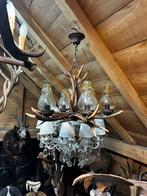 Gewei luster met glazen kapjes, Antiek en Kunst, Ophalen of Verzenden