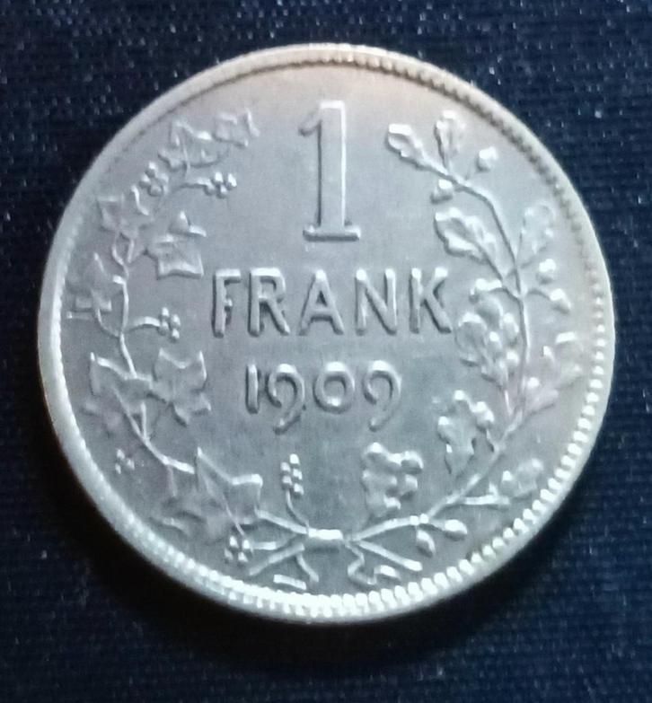 1 frank VL 1909 (Th zonder punt) - Leopold II, Postzegels en Munten, Munten | België, Losse munt, Zilver, Zilver, Verzenden