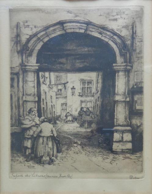 JEF CODRON / IMPASSE A BRUXELLES / ZW-W ETS / 37x30cm KADER, Antiek en Kunst, Kunst | Etsen en Gravures, Ophalen of Verzenden