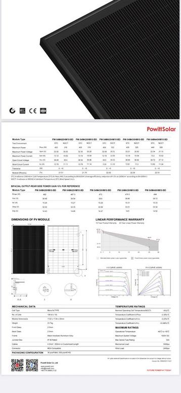 Zonnepanelen 435 Glas Glas type N  enkel per pallet verkoop  beschikbaar voor biedingen