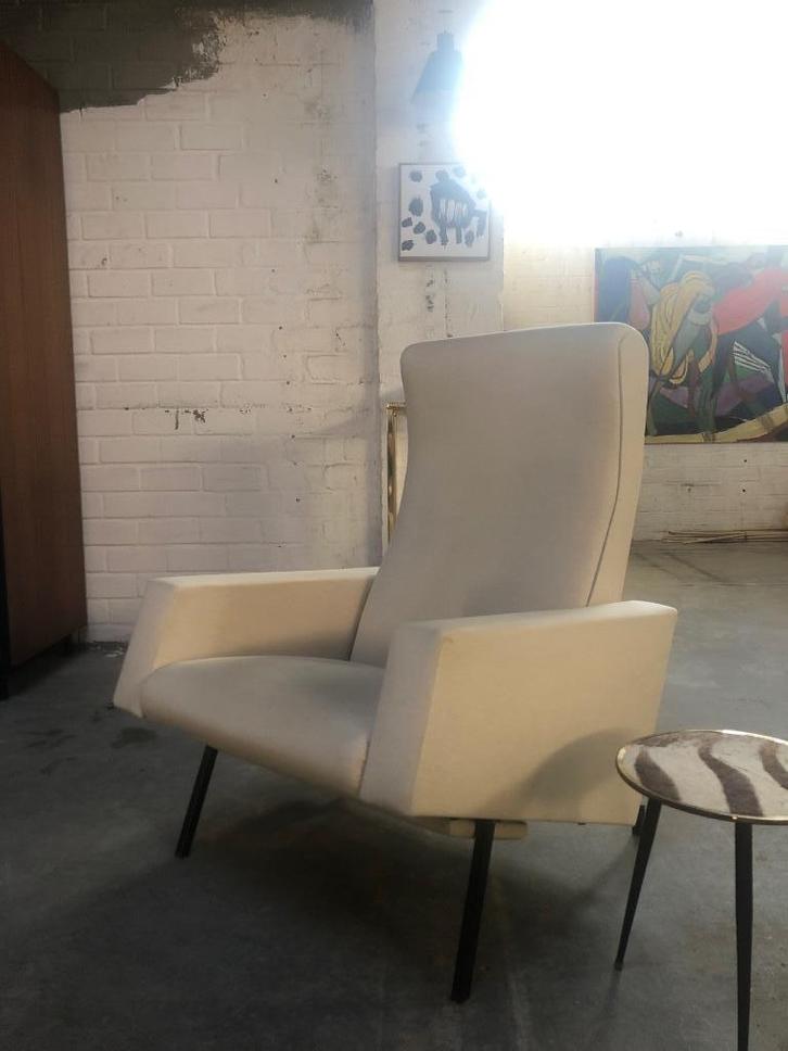 Pierre guariche zetel fauteuil design vintage relax, Huis en Inrichting, Fauteuils, Gebruikt, Metaal, Stof, Overige materialen