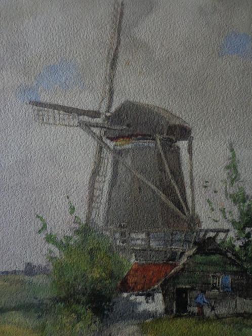 Aquarelle moulin à vent Korenmolen de Johannes Garjeanne, Antiquités & Art, Art | Peinture | Classique, Enlèvement ou Envoi