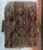 Antieke bronzen plaat met 3 Krijgers uit Benin, Antiek en Kunst, Ophalen of Verzenden