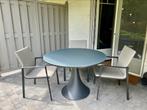 Tuinstel Overstock glazen tafel & 6 stoelen, Ophalen, Overige materialen, Gebruikt, 6 zitplaatsen