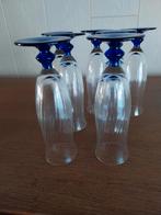 7 mooie cava glazen met blauwe voet, Ophalen of Verzenden, Gebruikt