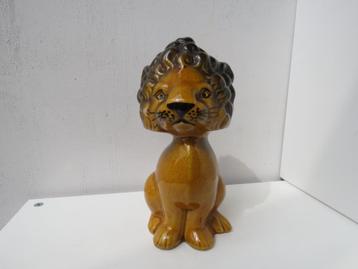 Tirelire lion en céramique vintage peinte à la main