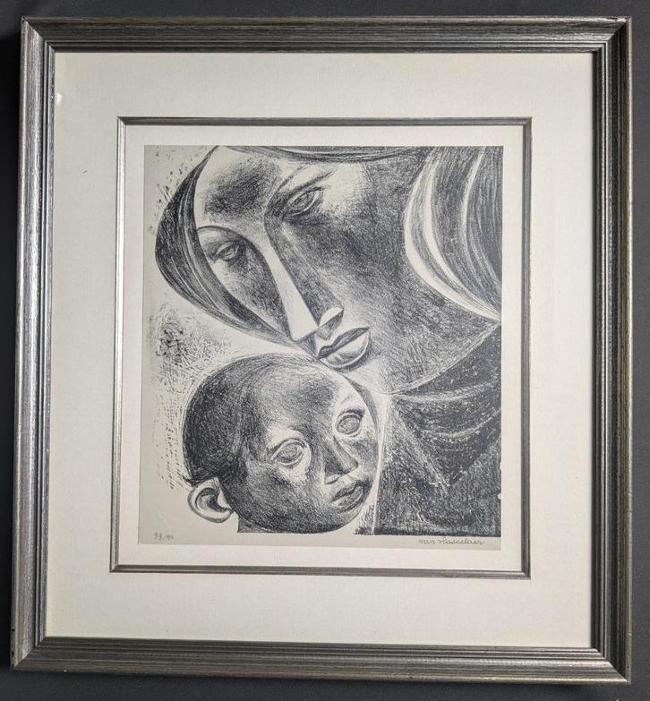 moeder met kind - litho - Julien van Vlasselaer, Antiek en Kunst, Kunst | Litho's en Zeefdrukken, Ophalen of Verzenden