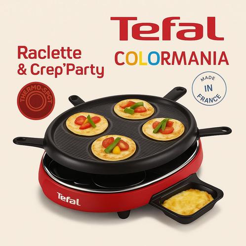 Tefal Colormania Raclette- en pannenkoekenmaker, Elektronische apparatuur, Gourmetstellen, Zo goed als nieuw, 8 personen of meer