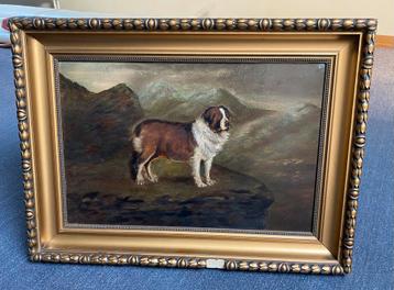 Te koop : schilderij st Bernard hond van M.Atkinson 1887 beschikbaar voor biedingen