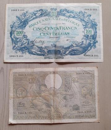 België 500Francs/100Belgas + 100Francs/20Belgas beschikbaar voor biedingen