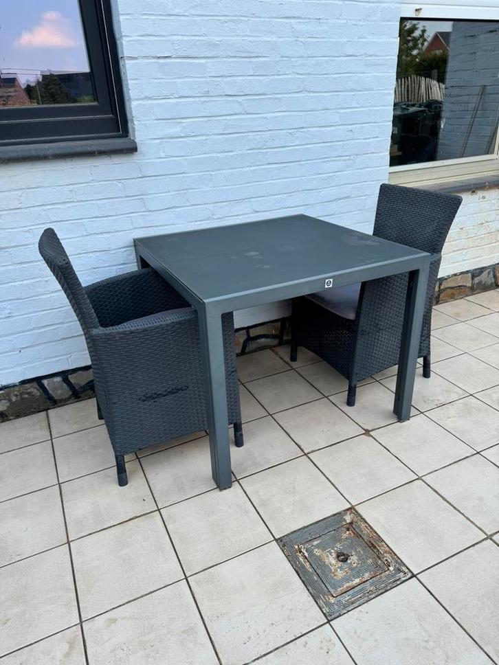 Tuintafel 2 personen, Tuin en Terras, Tuinsets en Loungesets, Gebruikt, Tuinset, Aluminium, 2 zitplaatsen, Eettafel, Stoel, Ophalen