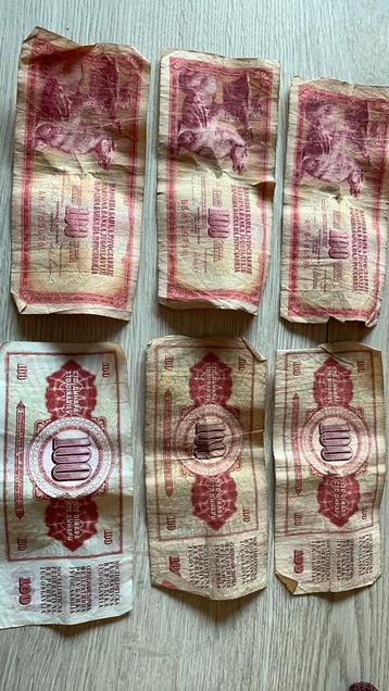 6 bankbiljetten van 100 Dinar uit 1978