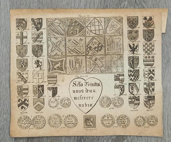 Ets wapenschilden Engeland - Heraldiek, Antiek en Kunst, Kunst | Etsen en Gravures, Ophalen of Verzenden