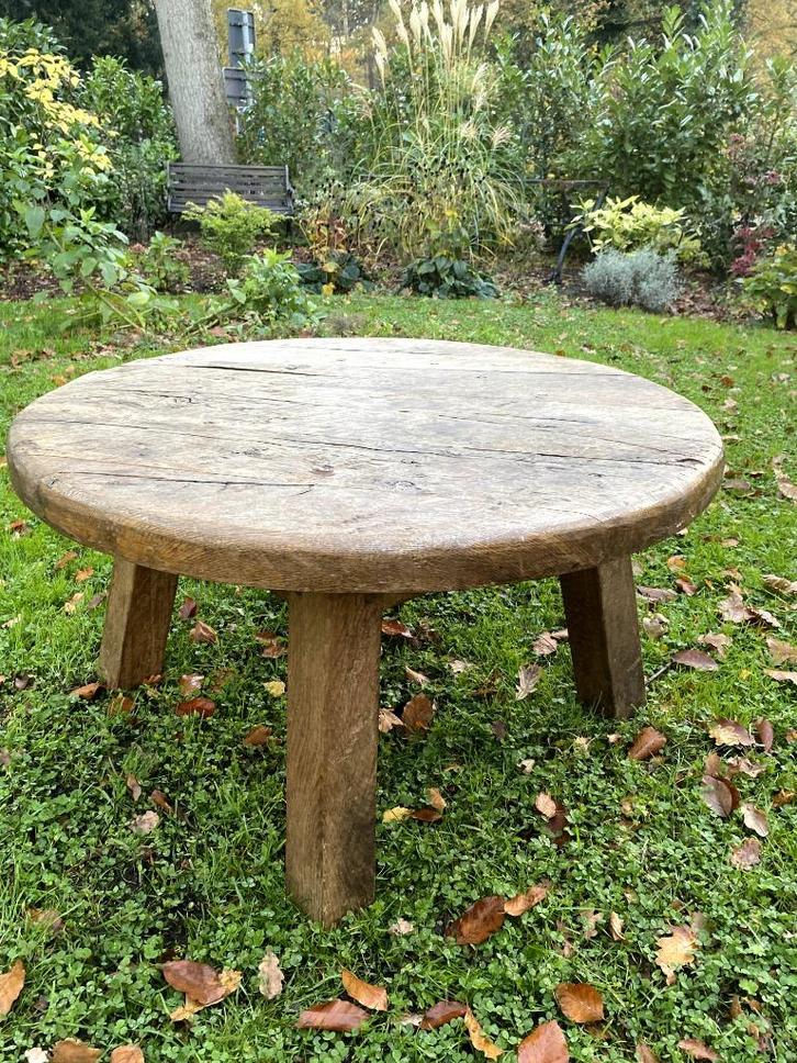 Arts & Crafts Massief houten salontafel rond, Huis en Inrichting, Tafels | Salontafels, Zo goed als nieuw, Minder dan 50 cm, 50 tot 100 cm