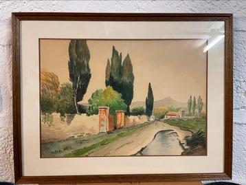 Aquarel Schilderij “Landweg - Boerderij” beschikbaar voor biedingen