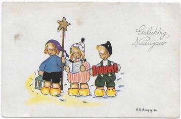 Oude enkelvoudige postkaarten kind en dier figuur kerstman s