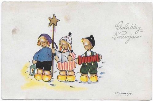 Oude enkelvoudige postkaarten kind en dier figuur kerstman s, Diversen, Kerst, Ophalen of Verzenden