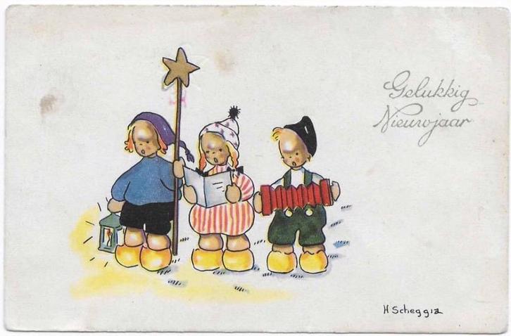 Oude enkelvoudige postkaarten kind en dier figuur kerstman s, Diversen, Kerst, Ophalen of Verzenden