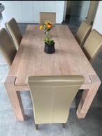 Table en teck et 6 chaises en cuir, Maison & Meubles, Teck, 150 à 200 cm, Cinq personnes ou plus, Comme neuf