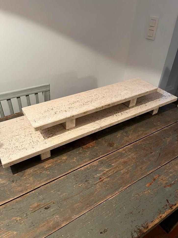 VINTAGE TRAVERTIJN TRAVERTIN ETAGÈRE ONDERZETTER 2 STUKS, Antiquités & Art, Art | Objets design, Enlèvement ou Envoi