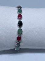 Zilveren armband met natuurlijke smaragd, robijn en saffier, Bijoux, Sacs & Beauté, Bracelets, Avec pierre précieuse, Argent, Rouge