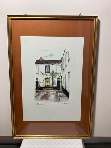 Drie aquarellen in kader. beschikbaar voor biedingen