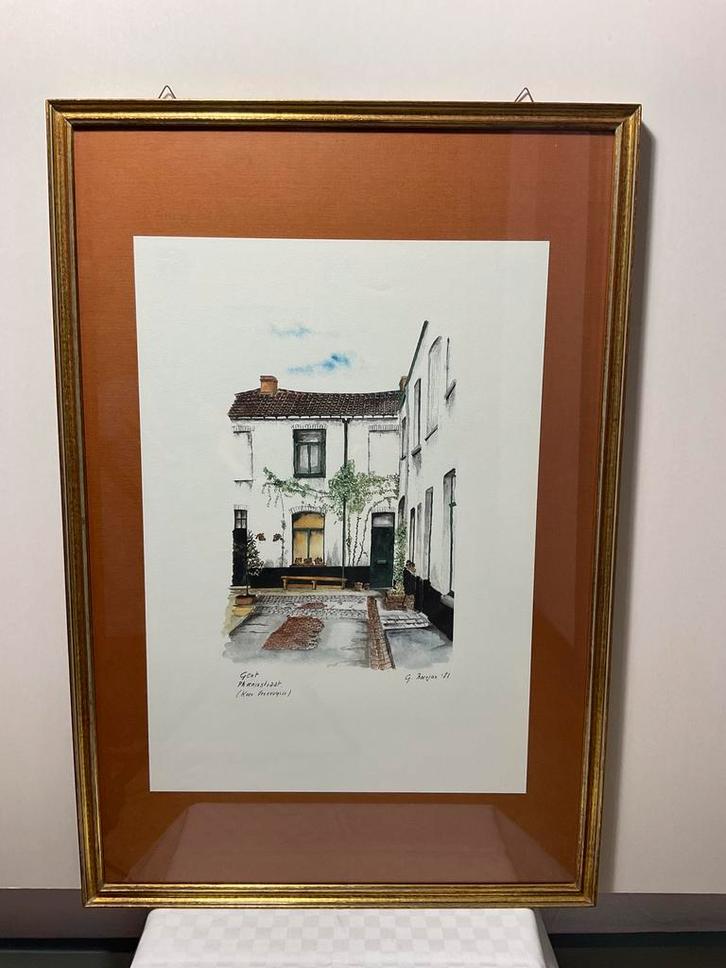 Drie aquarellen in kader., Antiek en Kunst, Kunst | Litho's en Zeefdrukken, Ophalen