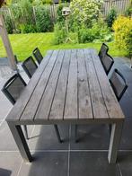 Grote metalen tuintafel met padoek hout, Zo goed als nieuw, Hout, Ophalen