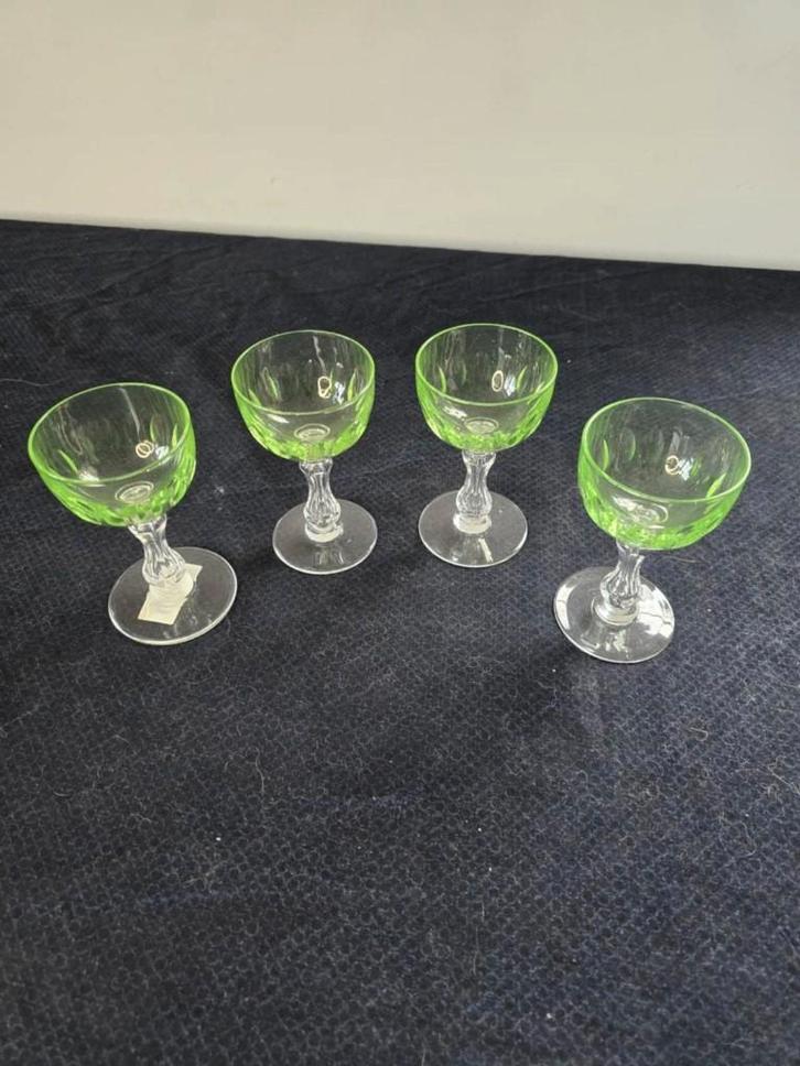 Val Saint LAMBERT- 4 verres en cristal OURALINE mod LALAING, Antiquités & Art, Antiquités | Verre & Cristal, Enlèvement ou Envoi