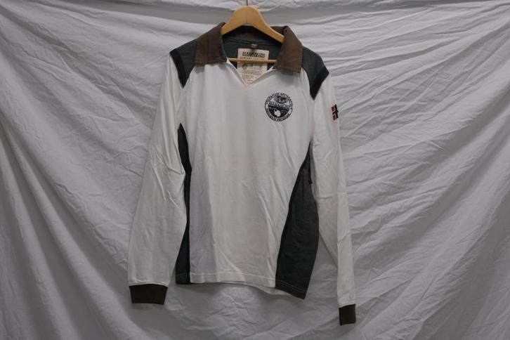 Napapijri - T-Shirt met kraag en lange mouwen, Kleding | Heren, T-shirts, Zo goed als nieuw, Maat 52/54 (L), Wit, Ophalen