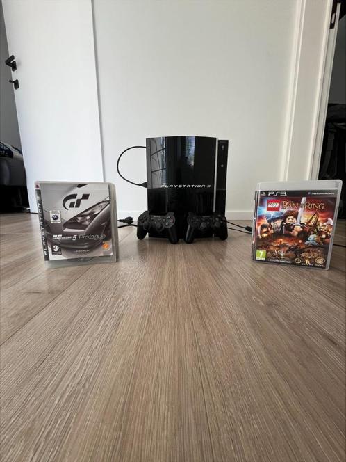 PS3 met 20 games, Games en Spelcomputers, Spelcomputers | Sony PlayStation 3, Gebruikt, Phat, 60 GB, Met 2 controllers, Met games