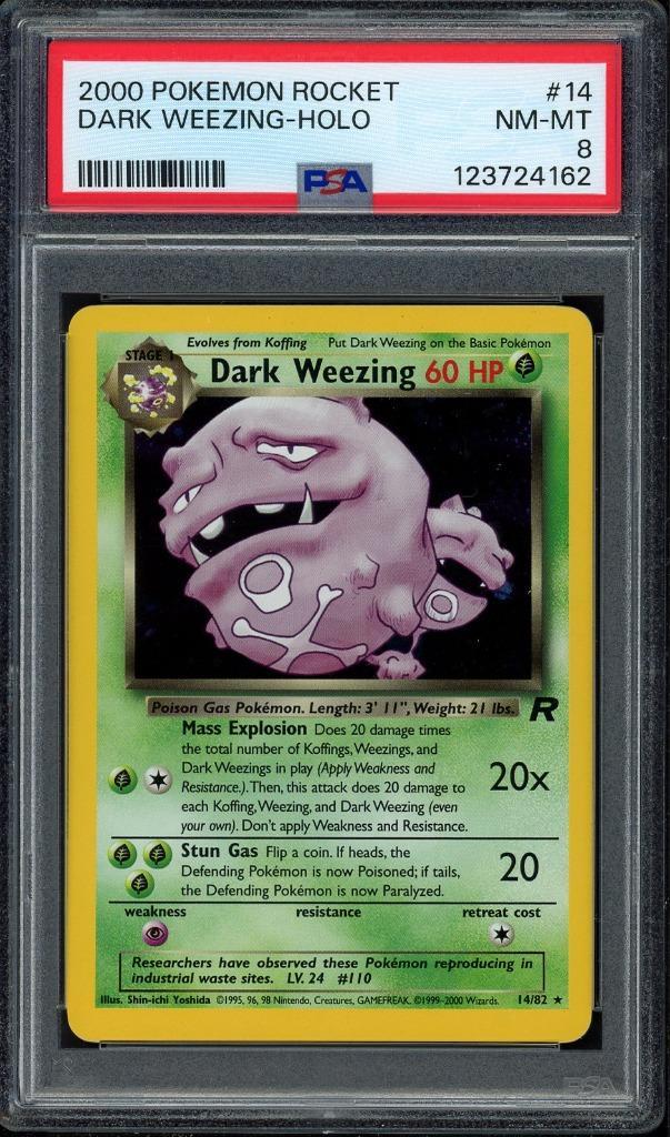 Dark Weezing Holo PSA 8 - 14/82 - Team Rocket 2000, Hobby en Vrije tijd, Verzamelkaartspellen | Pokémon, Zo goed als nieuw, Losse kaart
