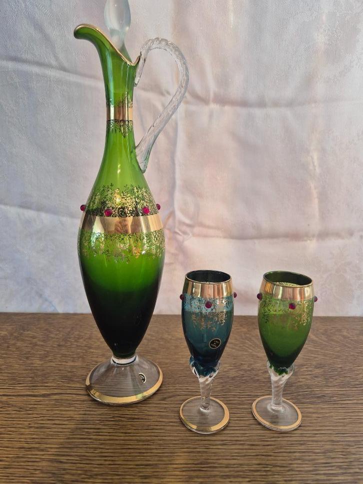 Italiaanse glazenset – handgemaakt en verguld, Antiek en Kunst, Antiek | Glaswerk en Kristal, Ophalen