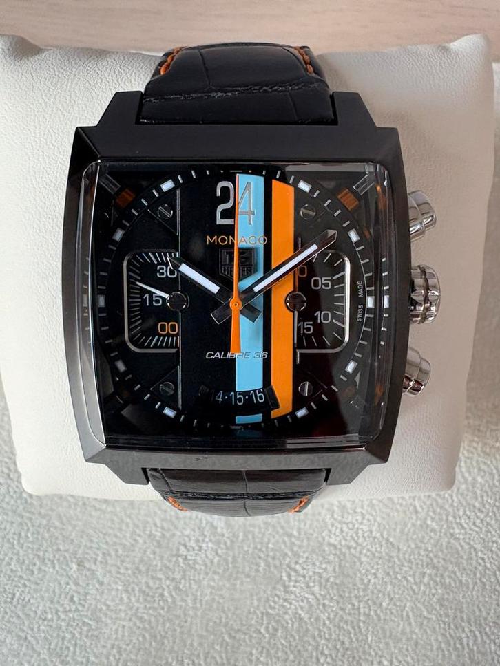 TAG Heuer Calibre 36 Monaco CAL5110.FC6265, Handtassen en Accessoires, Horloges | Heren, Zo goed als nieuw, Polshorloge, TAG Heuer