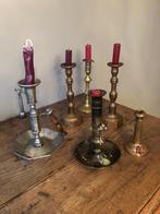 Oude kandelaars koper, brons en tin stuk of set, Ophalen of Verzenden