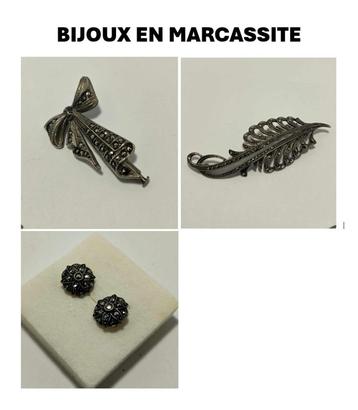 Sieraden: vintage 835 zilveren broche van marcasiet + oorbel beschikbaar voor biedingen
