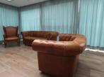3zit+2zit+1zit bruinleren gestoffeerde salon Chesterfield, Huis en Inrichting, Zetels | Complete zithoeken, Ophalen, Gebruikt