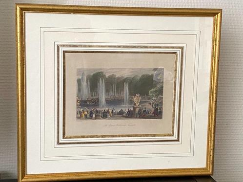 19e eeuwse Engelse ingelijste gravures Versailles, Antiek en Kunst, Kunst | Etsen en Gravures, Ophalen of Verzenden