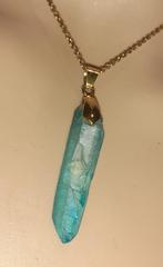 Ketting Aqua aura kwarts goud dun, Avec pendentif, Envoi, Neuf, Or