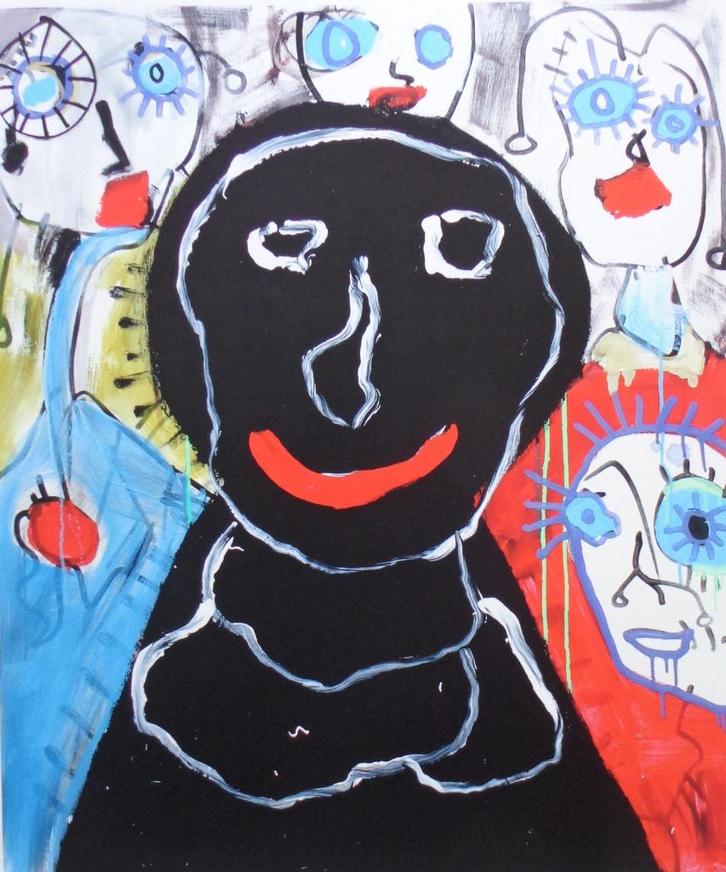 PAUL KOSTABI / FIGURATIE / KLEURGICLEE / 61x53cm / SIG, Antiek en Kunst, Kunst | Litho's en Zeefdrukken, Ophalen of Verzenden