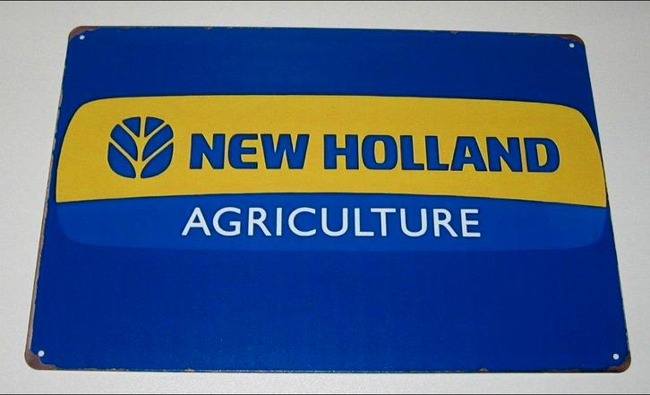 NEW HOLLAND TRACTOR : Bord Logo New Holland Agriculture, Verzamelen, Merken en Reclamevoorwerpen, Nieuw, Reclamebord, Verzenden