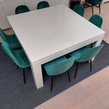 Table à manger blanc laqué (140 x 140) + rallonge 40 cm, Enlèvement, Utilisé