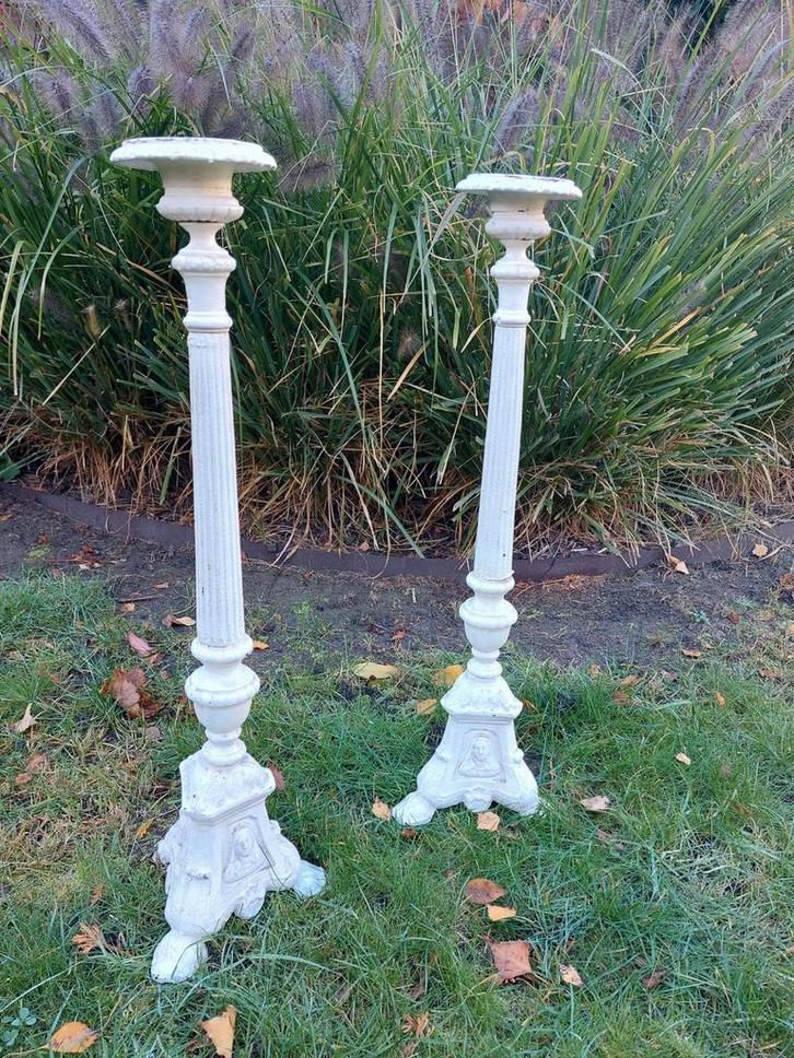 Oude gietijzeren kandelaar landelijke stijl. h. 70 cm., Antiek en Kunst, Antiek | Kandelaars, Ophalen